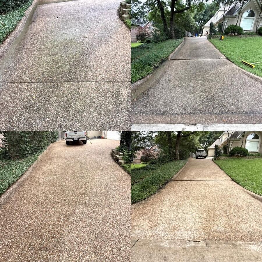 Before and after of a Southlake driveway cleaned